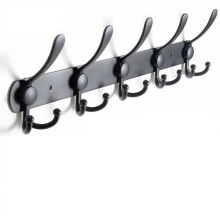 Wall Mounted Coat Rack with Five Heavy Duty Tri Hooks, Matte Black Metal Design for Entryway Jackets and Hats