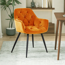 (BRIGHT Orange, 2pcs) Single Dining Chairs Velvet Padded Seat Metal Leg