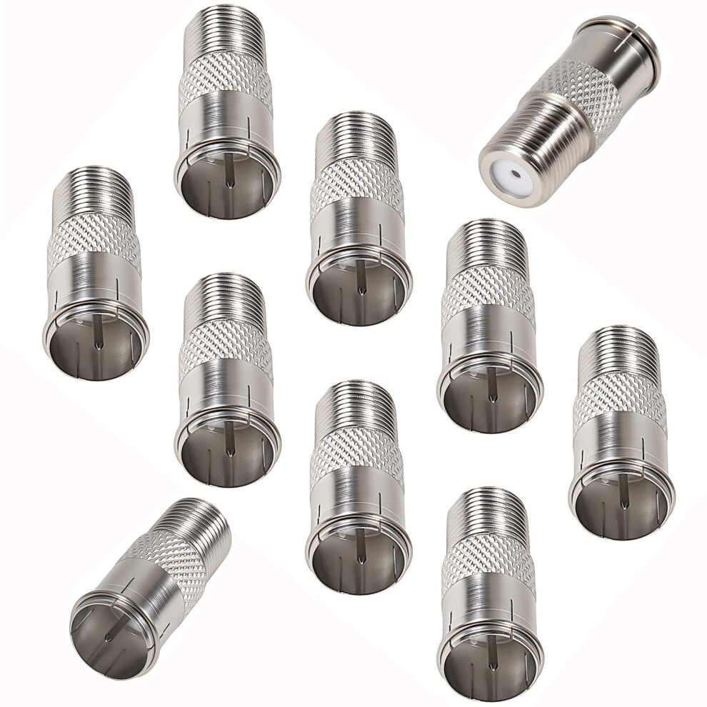 10Pcs Rg6 Coaxial Cable Connector F Type Push On Adapter Nickel Plated Weatherproof For Tv Satellite 9351714617482