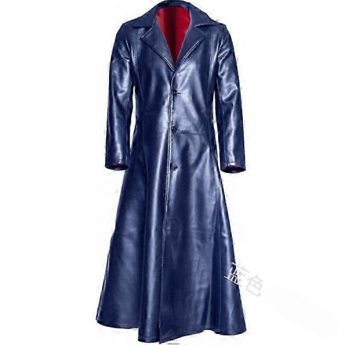 (XL, black) Men's Plus Size Solid Color Lapel Slim Fit PU Leather Jacket Long Coat 1