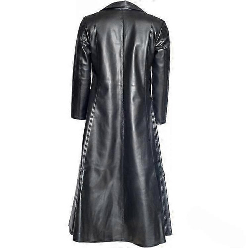 (XL, black) Men's Plus Size Solid Color Lapel Slim Fit PU Leather Jacket Long Coat 2