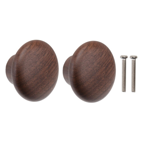 Solid Wood Cabinet Door Knobs Dark Brown Finish, Smooth Ergonomic Grip, Minimalist Chic Design Duo Pack