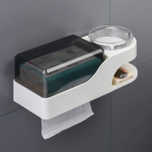No Drilling Wall Mount Toilet Paper Holder with Phone Shelf and Multifunction Storage Box for Bathroom