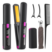 2 in 1 Cordless Hair Straightener & Curler, USB C Rechargeable Hair Styling Tool with LED Display, 7 Temp Settings, Ceramic Floating Plates for Travel