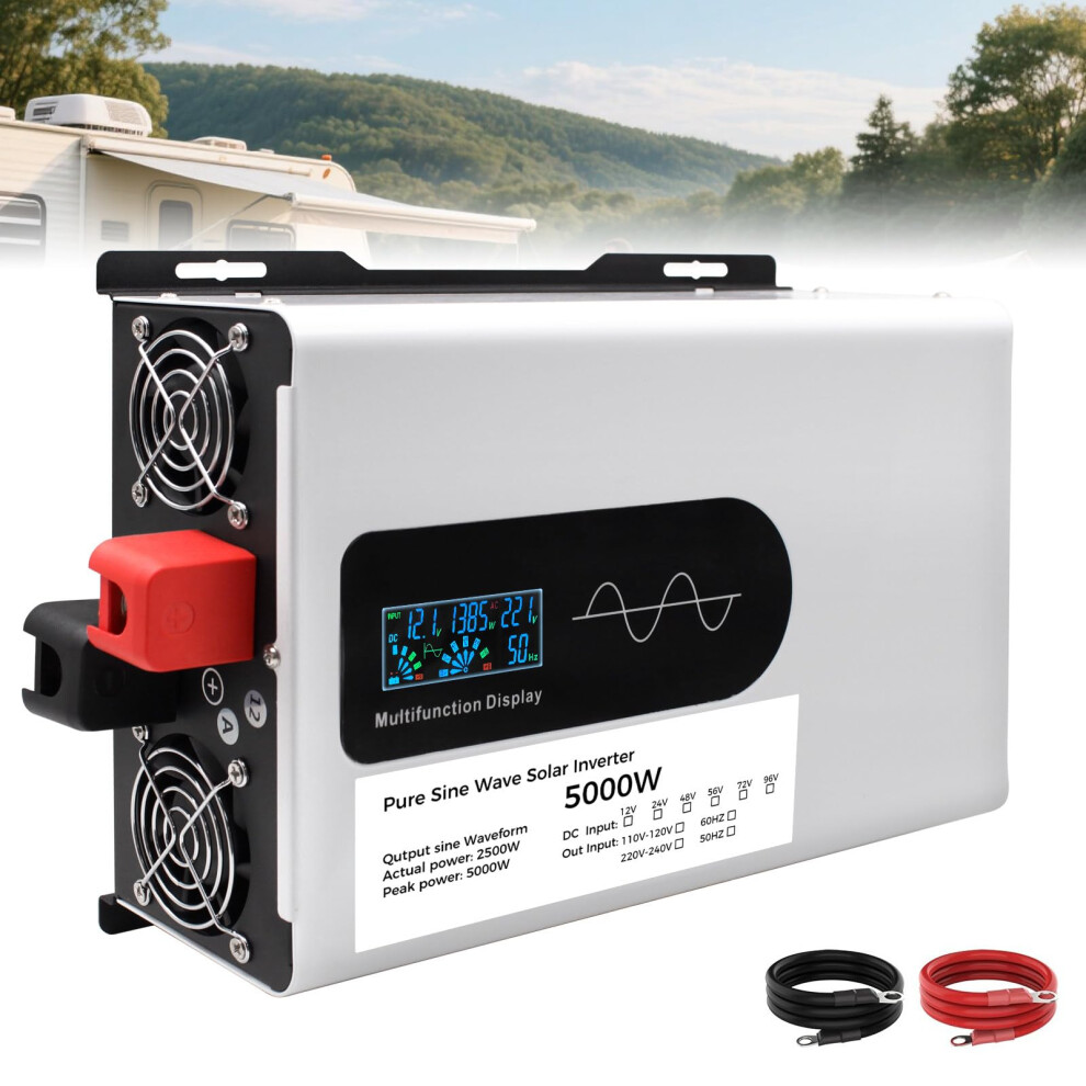 5000W Pure Sine Wave Power Inverter 12V/48V Dc To 110V/120V Ac For Home Solar Rv With Lcd Display And Smart Cooling 9073542140740