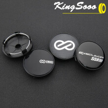 (1) 4PCS Rim Cap 60mm OD / 55mm Clip Wheel Center Cap ENKEI Racing Emblem Sticker Wheel Cover Hub Cap Black & Silver