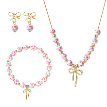 Adorable ensemble de bijoux avec nœud papillon en-Rose