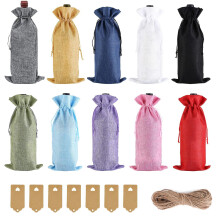 Pack of 10 Stylish Natural Hemps Bags for Wine Bottles Gift