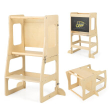 3 in 1 children's learning tower folding step stool & blackboard & children's table set from 1 year standing tower natural