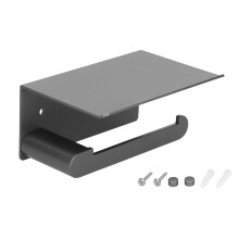 Matte Black Double Toilet Paper Holder with Shelf, Wall Mounted Aluminum Alloy for Bathroom, Dual Roll Storage