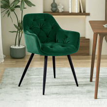 (GREEN, 1pc) Single Dining Chairs Velvet Padded Seat Metal Leg