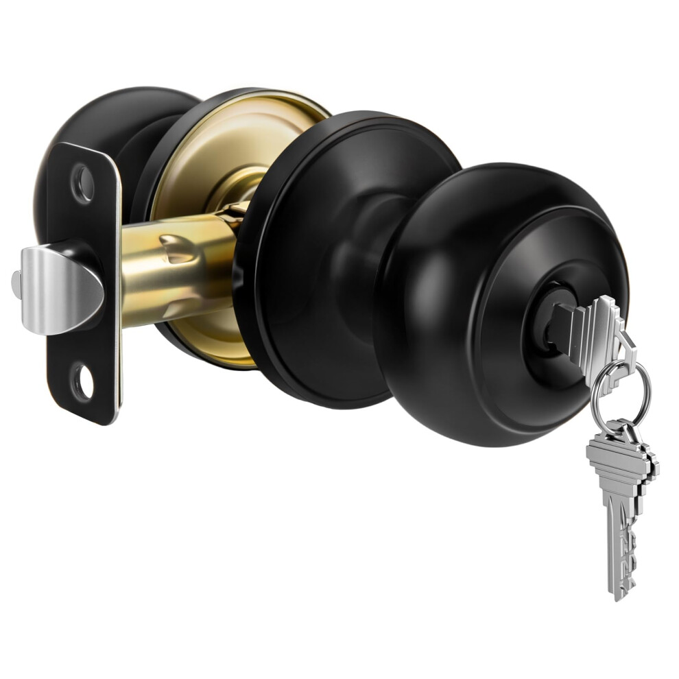 Matte Black Keyed Entry Door Knob With Lock, Durable Metal Exterior Door Knobs For Home Security 9073542141570