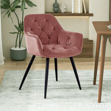 (ROSE, 1pc) Single Dining Chairs Velvet Padded Seat Metal Leg