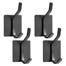 Set of 4 Adhesive Wall Hooks, Heavy Duty Rust Proof Metal Hooks for Bathroom Towels, Modern Black