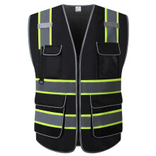Visibility Safety Vest ANSI Class 2 Reflective Mesh Workwear with Multi Pockets, 4X5X Black