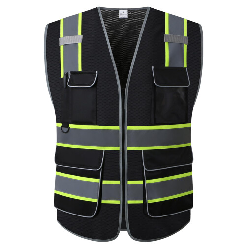 Visibility Safety Vest ANSI Class 2 Reflective Mesh Workwear with Multi Pockets, 4X5X Black