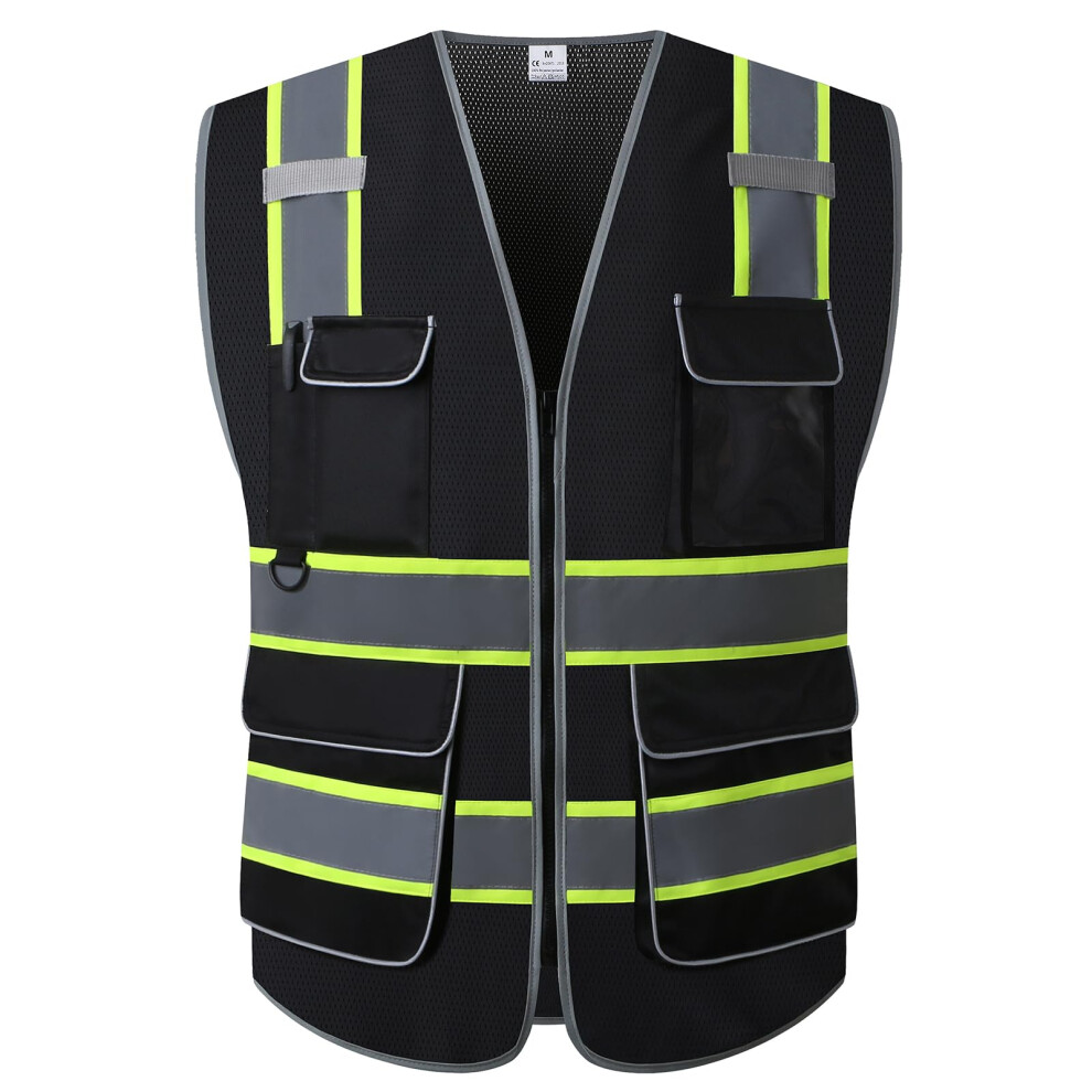 Visibility Safety Vest Ansi Class 2 Reflective Mesh Workwear With Multi Pockets, 4X5x Black 9330225473763