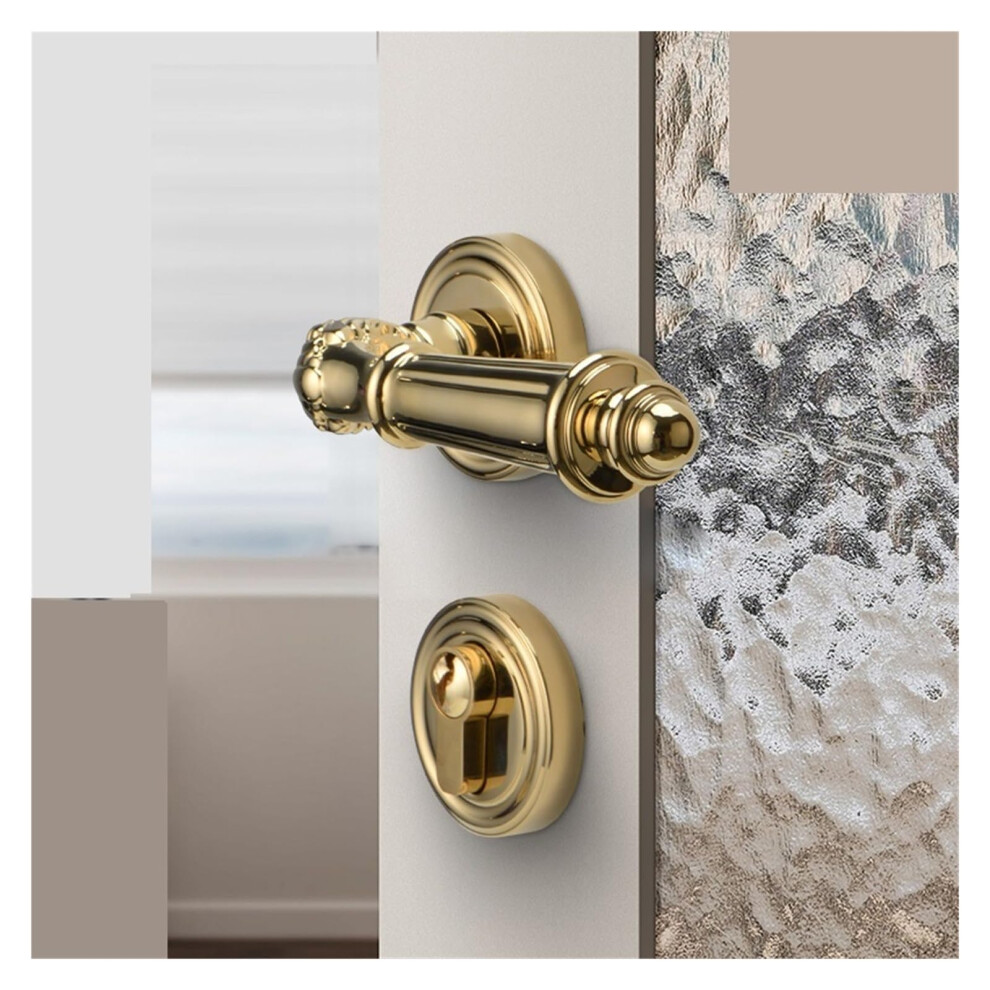 Pvd Gold Interior Door Handle Lock With Silent Magnetic Lock, Retro Brass Design For Wooden Doors 9073542142010