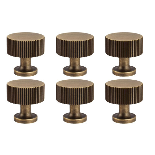 Antique Brass Cabinet Knobs Set of 6, Durable Solid Brass Drawer Pulls 1 Inch Vintage Finish