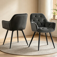 (GREY, 2pcs) Set of 2/4 Dining Chairs Velvet Padded Seat Metal Leg
