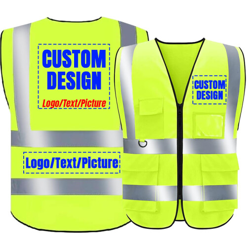 Visibility Safety Vest Class 2 Yellow Reflective Work Vest with Pockets Custom  Design