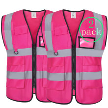 Pink Visibility Reflective Safety Vest 2 Pack for Women with Zipper and MultiPocket Design XXL