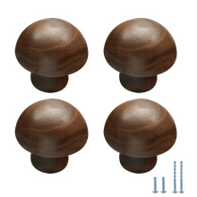 4 Pack Walnut Wood Cabinet Knobs Natural Finish Drawer Pulls for Wardrobe and Kitchen Cabinets