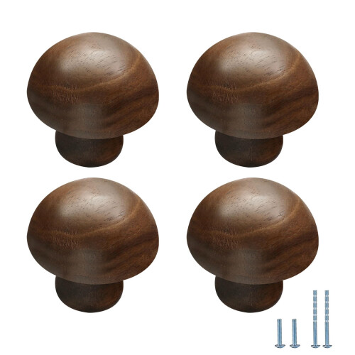 4 Pack Walnut Wood Cabinet Knobs Natural Finish Drawer Pulls for Wardrobe and Kitchen Cabinets