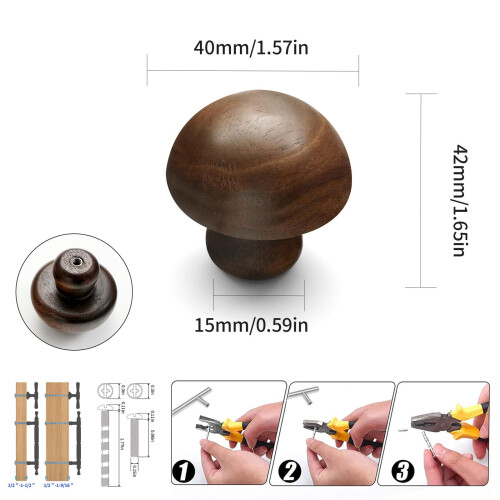 4 Pack Walnut Wood Cabinet Knobs Natural Finish Drawer Pulls for Wardrobe and Kitchen Cabinets 1