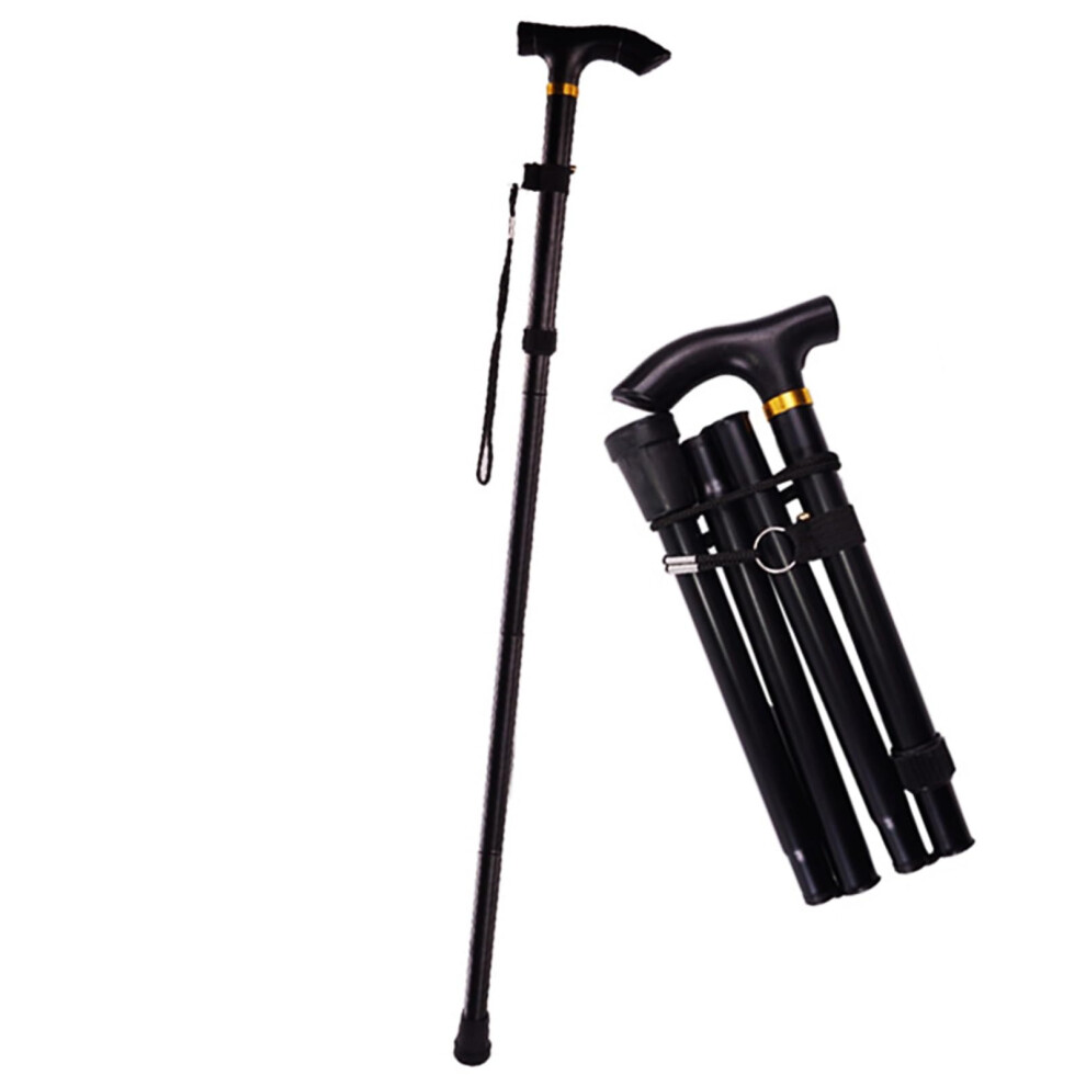 Black Foldable Walking Cane For Seniors And Adults, Adjustable Lightweight Aluminum Crutch, NonâSlip Base, 85Cm