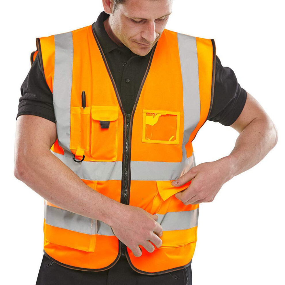 Visibility Safety Vest With Zipper And Multi Pockets, Reflective Work Vest For Construction, Orange 9330225474159
