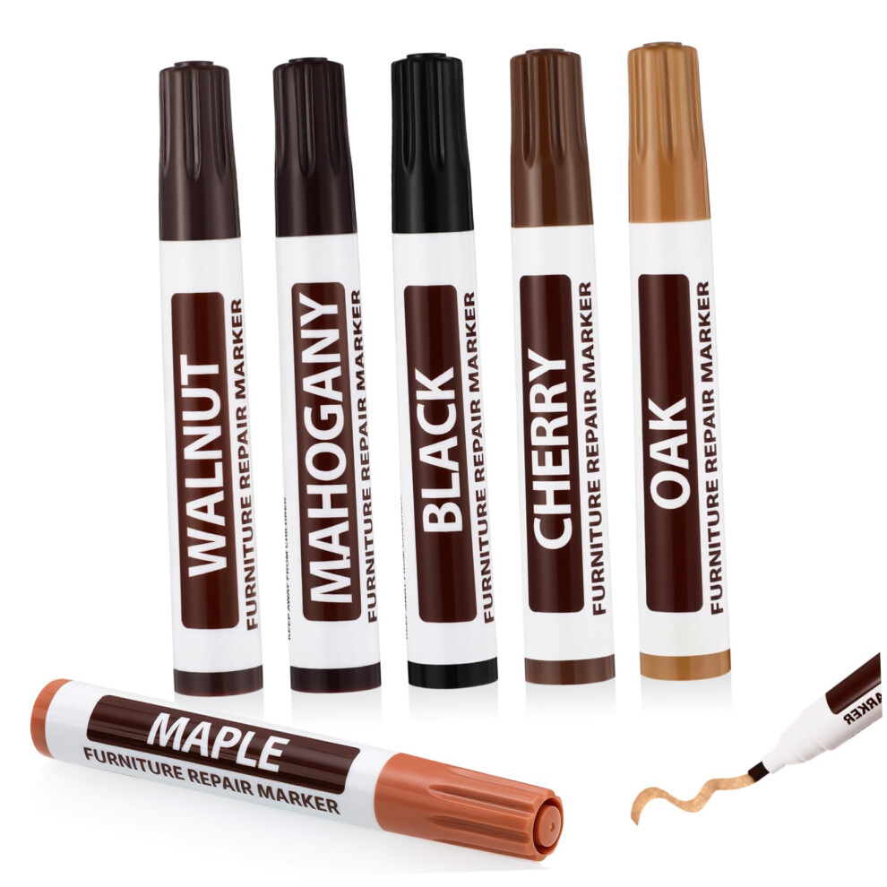 Furniture Touch Up Markers Set 6 Pack, Wood Furniture Pens For Quick Scratch Concealment And Fade Resistant Restoration 9351714619646