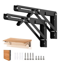 12 Inch Folding Shelf Brackets 2 Pack, Heavy Duty Wall Mount Fold Down Desk Support, 300lb Load, Space Saving Metal Design