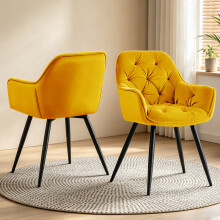 (YELLOW, 2pcs) Set of 2/4 Dining Chairs Velvet Padded Seat Metal Leg