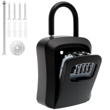 Key Lock Box Outdoor Wall Mounted Safe, Waterproof 4Digit Combination Resettable Metal Key Storage (Black)