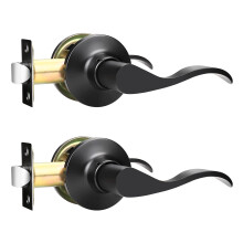 Matte Black Door Handle Lever Set, Keyless Passage Function, Modern Interior Door Hardware 2 Pack