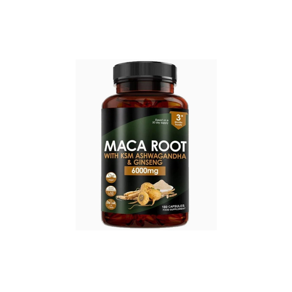 Maca Root 6000mg + Ashwagandha & Giniseng 180 Vegan Capsules