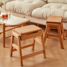 Solid Wood Stackable Wooden Stools Set of 2 with Hidden Storage, Space‑Saving Seating for Living Room