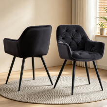 (BLACK, 2pcs) Set of 2/4 Dining Chairs Velvet Padded Seat Metal Leg