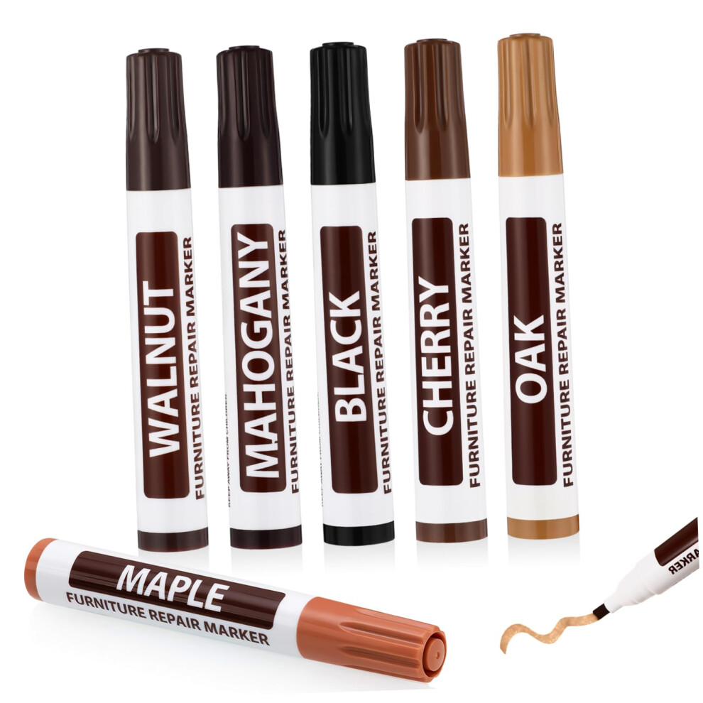6 Pcs Furniture Touch Up Markers Set For Quick Scratch Concealment And Assorted Wood Shades 9330225474500