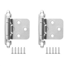 1/2 Inch Silver Overlay Cabinet Door Hinges, Spring Self Closing Kitchen Hinges with Soft Close Buffer, Rust Resistant Steel, 2PCS