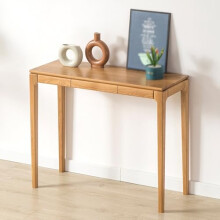 White Oak Entryway Console Table with Drawers, Farmhouse Narrow Sofa Table for Hallway and Living Room