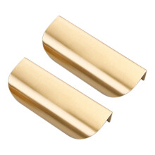 Brass Cabinet Handles 2 Pcs Minimalist Leaf Design Hidden Pulls Brushed Brass Finish for Kitchen