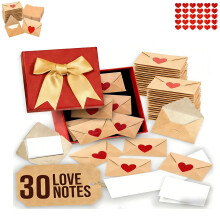 Valentine's Day Love Notes Box 30 Set with Mini Blank Cards and Envelopes for Him or Her GiftReady