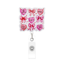 Valentine Pink Glitter Heart Bow Retractable ID Badge Holder with Secure Metal Clip for Nurses