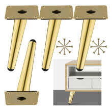 Modern Tapered Metal Furniture Legs 20cm Gold, Heavy Duty Table Legs Replacement with Adjustable Anti Slip Feet, Set of 4