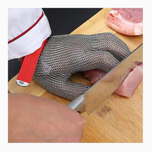 Stainless Steel Cut Resistant Chainmail Glove for Kitchen Use, Adjustable Wrist Strap, Size S