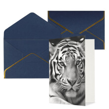 Pearlescent Greeting Cards Set with Envelopes Black White Tiger Thank You Cards for All Occasions