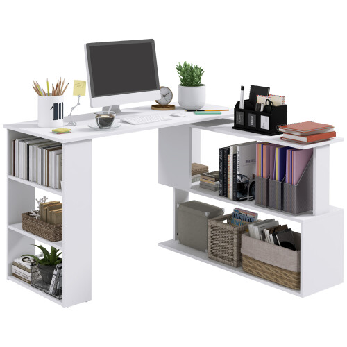 Homcom HOMCOM Corner Computer Desk with Rotating Design and Bookshelf, White 1