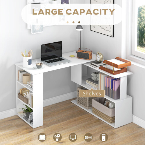 Homcom HOMCOM Corner Computer Desk with Rotating Design and Bookshelf, White 2